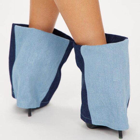 " NEVER FOLD " OVER DENIM BOOTIE IN COLOR BLOCK DENIM (BRAND NEW!) - Picture 3 of 6